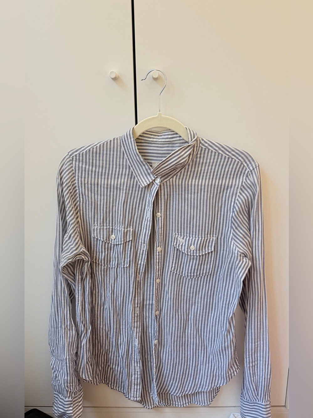 Abercrombie & Fitch Vertical Stripe Button-Down in Light Blue and White
